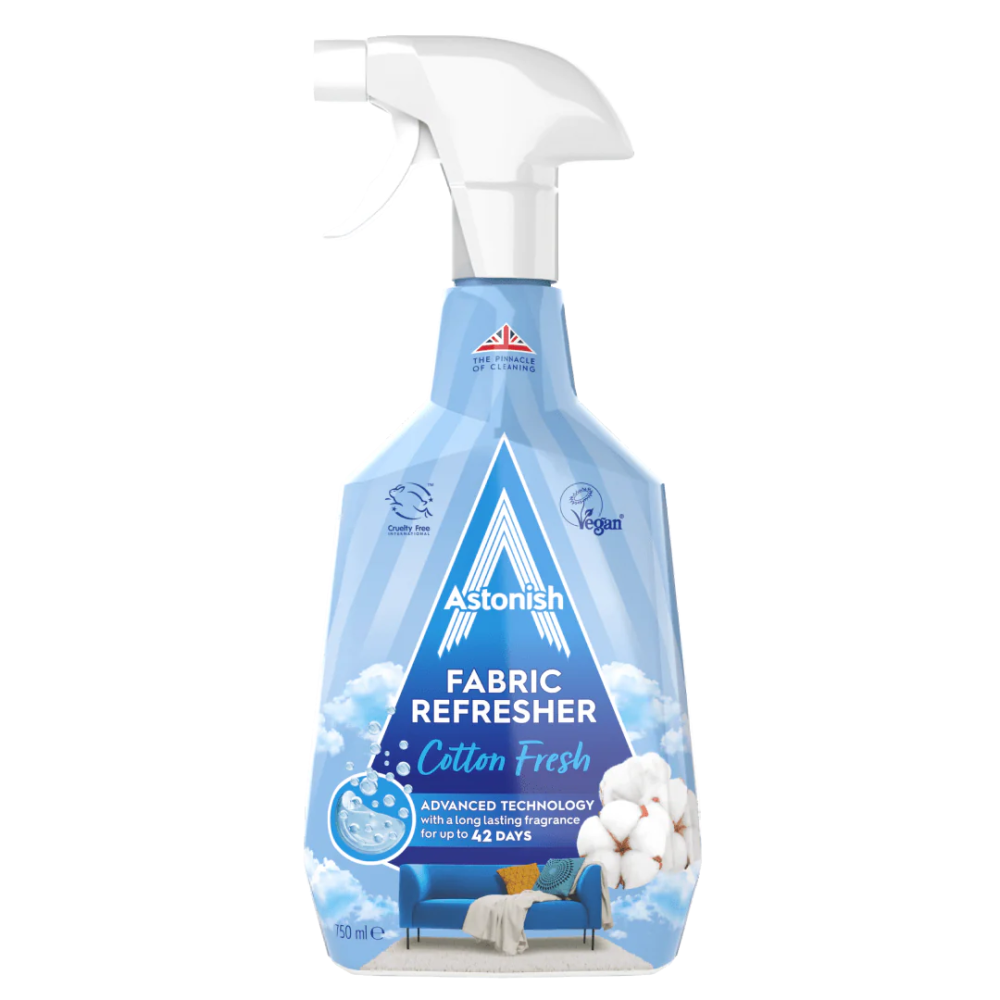 Odświeżacz do tkanin "Fabric refresher cotton fresh". Środki czystości. Ożyw swoje tkaniny za pomocą tego odświeżającego sprayu do tkanin, który eliminuje nieprzyjemne zapachy i pozostawia czysty zapach.