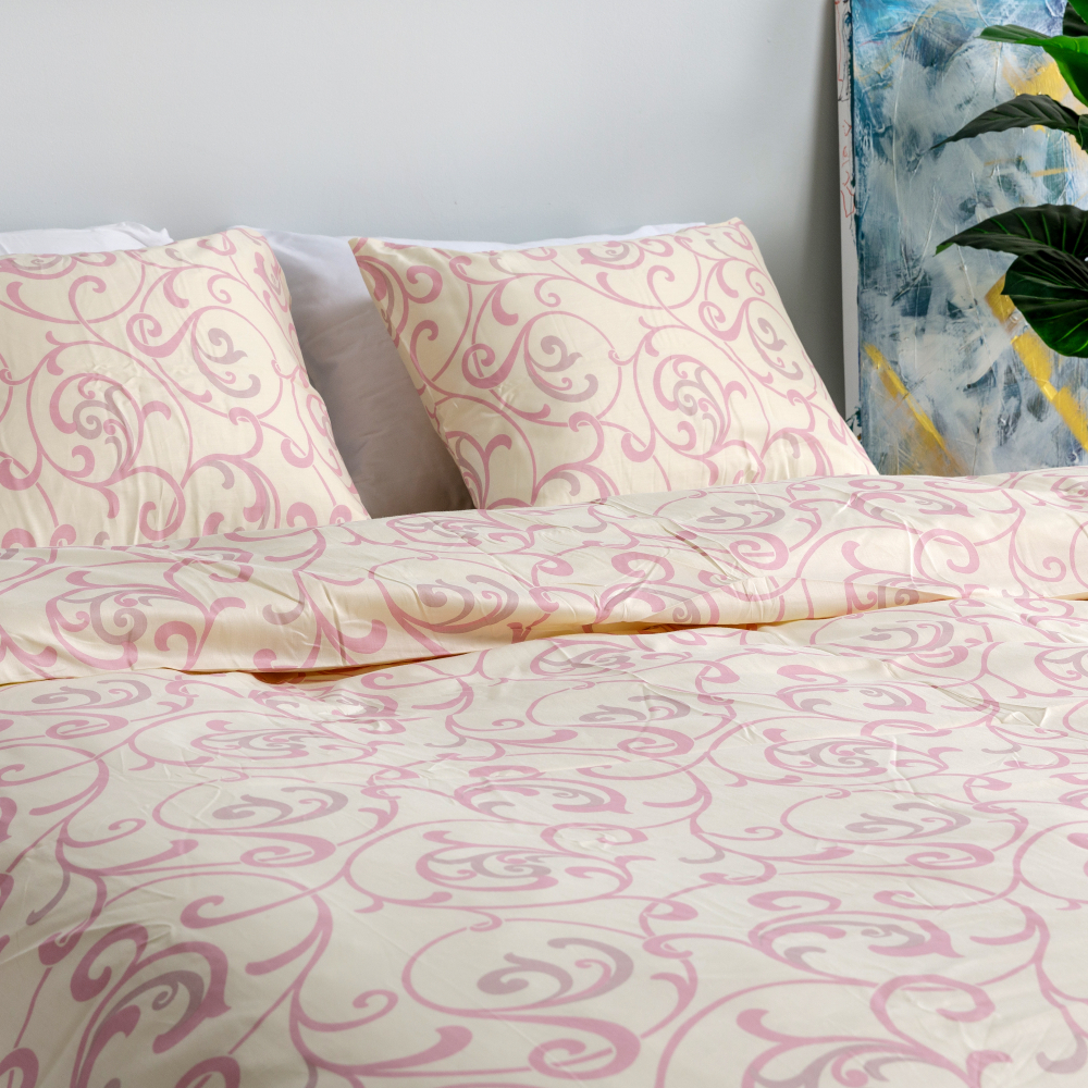 Pościel satyna bawełniana PREMIUM „Pink curls“. Pościel Satynowa Premium, 160x200 cm, 200x200 cm, 200x220 cm