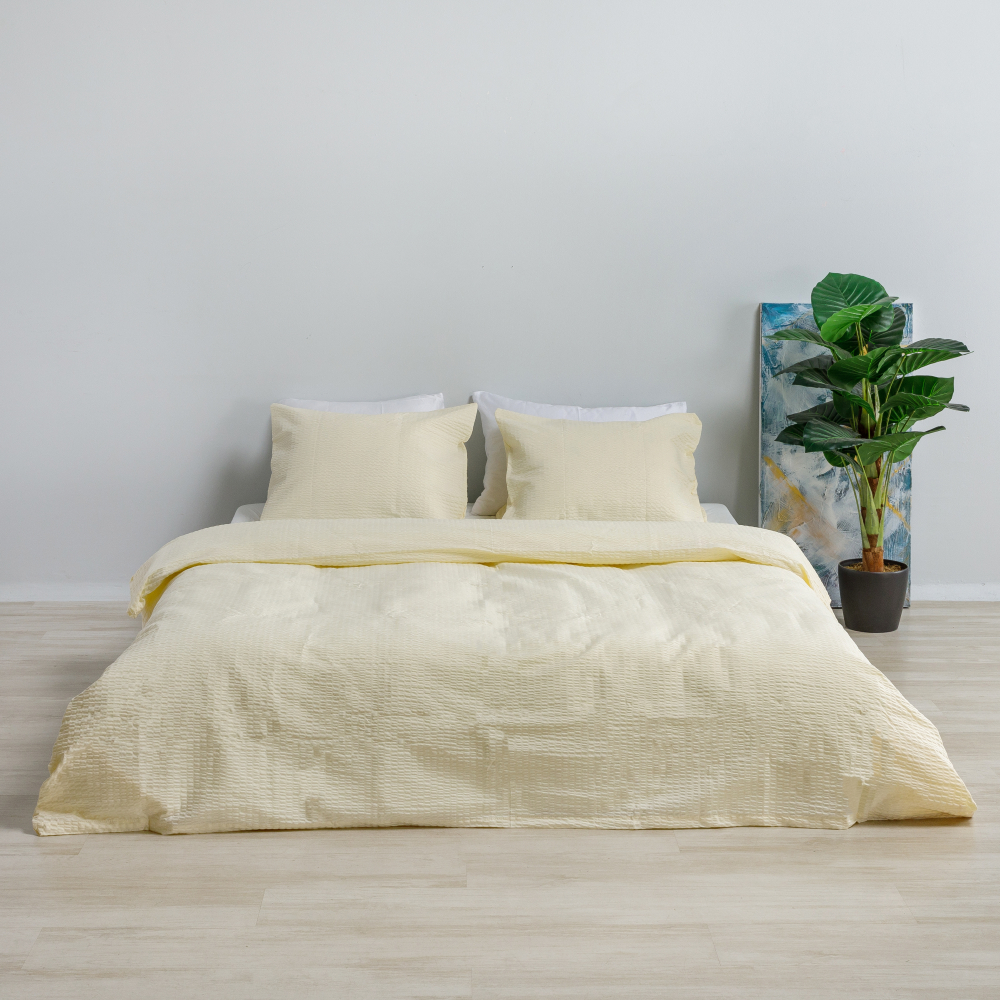 Komplet pościeli z kory  „Kora Yellow'. Pościel bawełniana, 140x200 cm, 200x200 cm, 200x220 cm, 220x240 cm