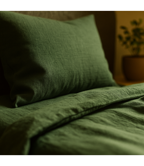 Lniana pościel "Linen Dark Green". Pościel Lniana