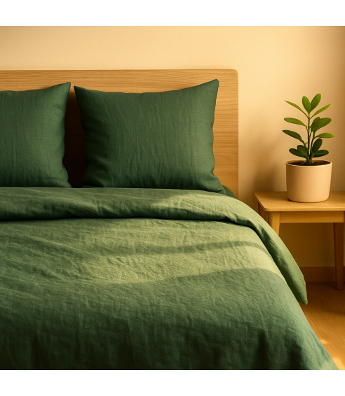 Lniana pościel "Linen Dark Green". Pościel Lniana