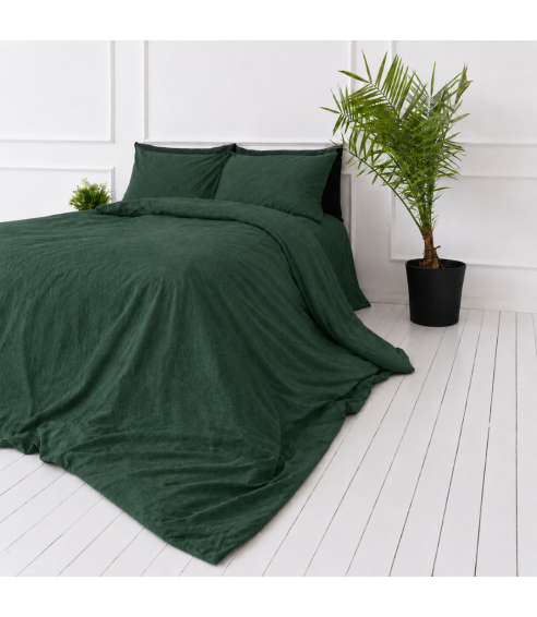 Lniana pościel "Linen Dark Green". Pościel Lniana