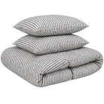 Pościel lniana „Linen Grey Stripes“. Pościel 150x200, 140x200 cm, 150x200 cm, 160x200 cm, 180x200 cm, 200x200 cm, 200x220 cm, 220x240 cm. Szaro-biały komplet pościeli w drobne pionowe paski.