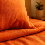 Lniana pościel "Linen Orange". Pościel Lniana, 140x200 cm, 200x200 cm, 200x220 cm, 220x240 cm. Delikatna struktura lnu w intensywnie pomarańczowym komplecie pościeli.