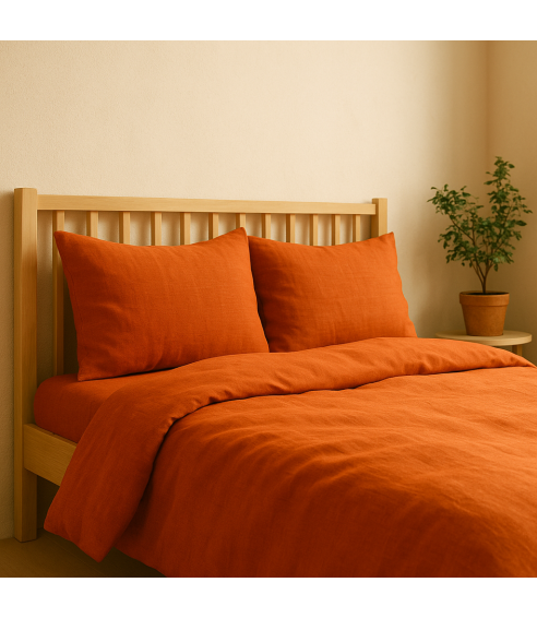 Lniana pościel "Linen Orange". Pościel Lniana