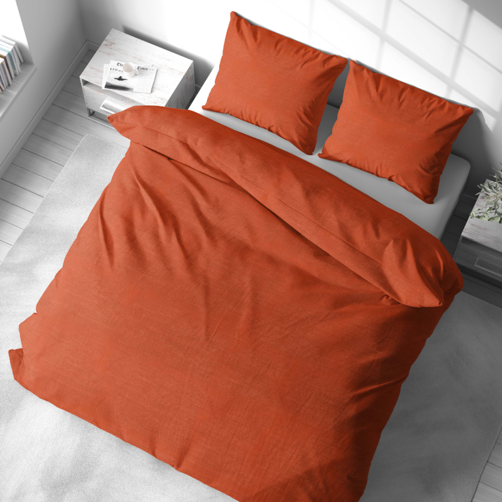 Lniana pościel "Linen Orange". Pościel Lniana, 140x200 cm, 200x200 cm, 200x220 cm, 220x240 cm. Minimalistyczny lniany komplet w soczystym pomarańczowym odcieniu.