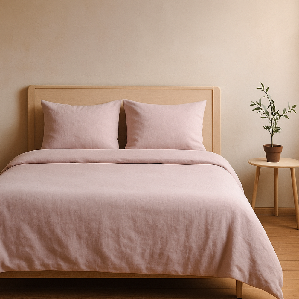 Lniana pościel "Linen Rose". Pościel Lniana, 140x200 cm, 200x200 cm, 200x220 cm, 220x240 cm. Minimalistyczny różowy lniany komplet pościeli bez wzorów.
