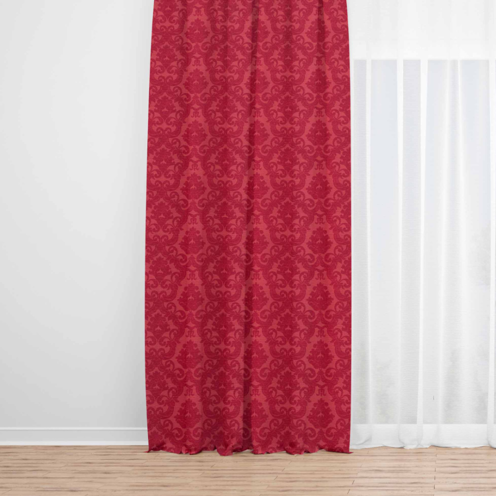 Zasłony nocne "Red baroque curtain". Zasłony, 140x220 cm. Czerwona zasłona z misternym żakardowym wzorem ornamentowym, dodająca elegancji i ciepła każdemu pomieszczeniu.