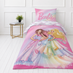 Pościel bawełniana „Barbie“. Pościel bawełniana, 135x200 cm. Pastelowy różowy wzór z barbie, tęczami i białymi chmurkami. Pościel bawełniana „Barbie“. Pościel bawełniana, 135x200 cm. Pastelowy różowy wzór z barbie, tęczami i białymi chmurkami.