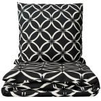 Pościel bawełniana „Black Retro Rings“. Komplety pościeli 200x220, 140x200 cm, 160x200 cm, 200x200 cm, 200x220 cm. Czarny komplet pościeli z nakładającymi się białymi okręgami