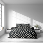 Pościel bawełniana „Black Retro Rings“. Komplety pościeli 200x220, 140x200 cm, 160x200 cm, 200x200 cm, 200x220 cm. Kontrastowy czarno-biały wzór ze stylizowanymi motywami kwiatów