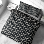 Pościel bawełniana „Black Retro Rings“. Komplety pościeli 200x220, 140x200 cm, 160x200 cm, 200x200 cm, 200x220 cm. Symetryczny wzór okręgów na czarnym tle
