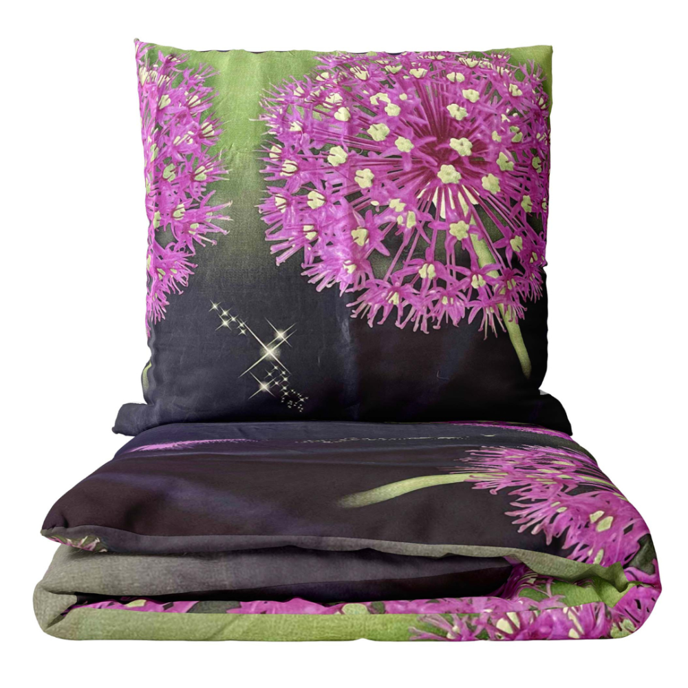 Komplet pościeli "Burdock". Komplety pościeli 140x200, 140x200 cm, 150x200 cm, 160x200 cm, 180x200 cm, 200x200 cm, 200x220 cm. Ciemno-jasnozielony zestaw pościeli z odważnymi wzorami łopianu dla naturalnego wyglądu