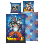 Pościel bawełniana „Dragon Ball Super“. Pościel bawełniana, 135x200 cm. Niebieski wzór pościeli dragon ball super z kolorowymi postaciami anime i wyrazistym logo