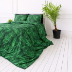 Komplet pościeli "Fern". Pościel z roślinami, 140x200 cm, 150x200 cm, 160x200 cm, 180x200 cm, 200x200 cm, 200x220 cm. Uspokajająca zielona pościel ozdobiona dużymi motywami paproci, wprowadzająca do wnętrza atmosferę zewnętrzną