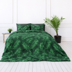 Komplet pościeli "Fern". Pościel z roślinami, 140x200 cm, 150x200 cm, 160x200 cm, 180x200 cm, 200x200 cm, 200x220 cm. Komplet pościeli z wyraźnym wzorem paproci na ciemnozielonym tle