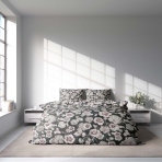 Komplet pościeli "Floret". Komplety pościeli 140x200, 140x200 cm, 160x200 cm, 200x200 cm, 200x220 cm, 220x240 cm. Wyrafinowany zestaw ciemnoszarej pościeli z brązowawymi motywami kwiatowymi.