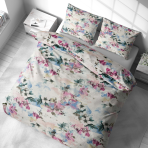 Komplet pościeli „Flowery Mosaic“. Komplety pościeli 140x200, 140x200 cm, 200x200 cm, 200x220 cm. Zestaw pościeli z wyraźnymi wzorami kwiatów, tworzący świeżą i jasną atmosferę.