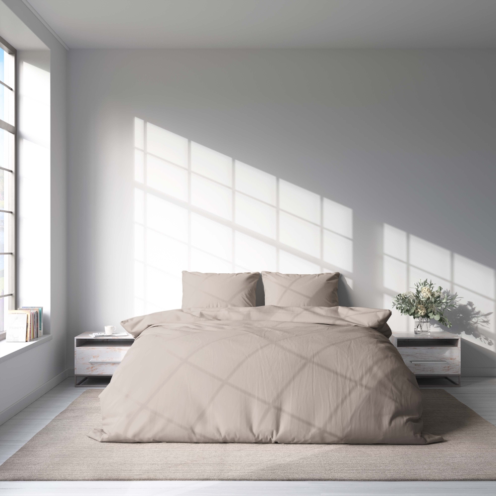 Komplet pościeli "Gray morn". Pościel hotelowa, 140x200 cm, 200x200 cm, 200x220 cm. Beżowo-szary zestaw pościeli, oferujący spokojny i zachęcający wygląd do spania dzięki delikatnym, neutralnym odcieniom.