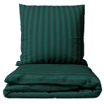 Komplet pościeli „Green Stripes“. Komplety pościeli 140x200, 140x200 cm, 160x200 cm, 200x200 cm, 200x220 cm. Ciemnozielony zestaw pościeli z wyrafinowanym wzorem w paski, dodający głębi i elegancji każdemu wystrojowi sypialni.