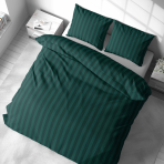 Komplet pościeli „Green Stripes“. Komplety pościeli 140x200, 140x200 cm, 160x200 cm, 200x200 cm, 200x220 cm. Luksusowy ciemnozielony zestaw pościeli z klasycznym wzorem w paski, idealny dla stylowego i komfortowego środowiska snu.
