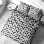 Pościel bawełniana „Grey Retro Rings“. Komplety pościeli 200x220, 140x200 cm, 160x200 cm, 200x200 cm, 200x220 cm. Nowoczesny czarno-biały design z nakładającymi się czarnymi łukami na białej pościeli