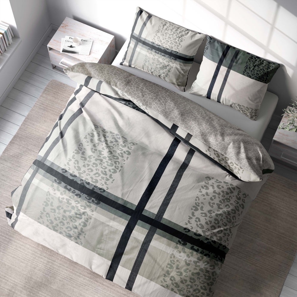 Komplet pościeli "Lane Luxe". Komplety pościeli 140x200, 140x200 cm. Nowoczesny design pościeli przedstawiający przecinające się wzory siatki z odrobiną stylu lamparta