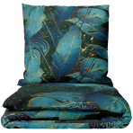 Komplet pościeli "Luminare". Zielona pościel, 140x200 cm, 150x200 cm, 160x200 cm, 180x200 cm, 200x200 cm, 200x220 cm, 220x240 cm. Ciemnozielony komplet pościeli z tropikalnym motywem liści.