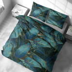 Komplet pościeli "Luminare". Zielona pościel, 140x200 cm, 150x200 cm, 160x200 cm, 180x200 cm, 200x200 cm, 200x220 cm, 220x240 cm. Głęboka zieleń pościeli z egzotycznym wzorem liści.