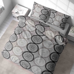 Komplet pościeli "Mandala". Komplety pościeli 140x200, 140x200 cm, 200x200 cm, 200x220 cm. Stylowy zestaw szarej pościeli z pięknymi szarymi, białymi i czarnymi wzorami mandali, wprowadzający poczucie spokoju i wyrafinowania do twojej przestrzeni.