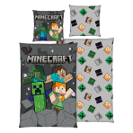 Pościel bawełniana „Minecraft“. Pościel bawełniana, 135x200 cm. Ciemnoszary komplet pościeli z kolorowymi postaciami z minecrafta.