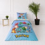 Pościel bawełniana „Pokemon“. Pościel bawełniana, 135x200 cm. Komplet pościeli w niebieskich odcieniach z dużymi, kolorowymi postaciami pokémon.
