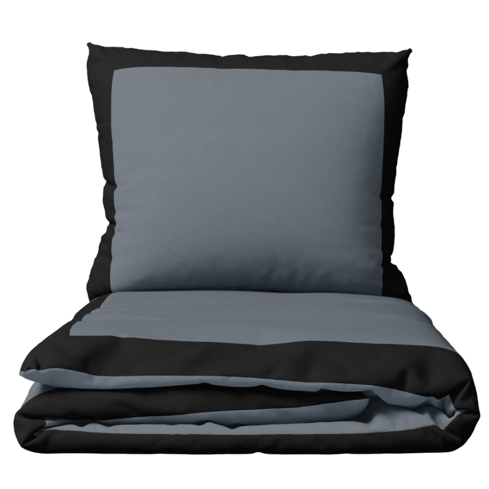 Komplet pościeli "Squared Dark". Komplety pościeli 200x220, 200x220 cm. Wykwintna ciemnoszara pościel otoczona odważnymi czarnymi liniami, emanująca elegancją i wyrafinowaniem.