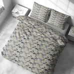 Komplet pościeli „Vibe“. Komplety pościeli 140x200, 140x200 cm, 200x200 cm, 200x220 cm. Bawełniany komplet pościeli z nowoczesną kompozycją w szarym, żółtym i czarnym wzorze geometrycznym.