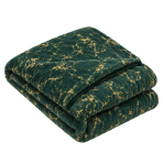 Pled „Gilded Green fleece blanket“. Pledy, 200x220 cm. Ciemnozielony pled z wyrazistym złotym marmurkowym wzorem żyłkowym.