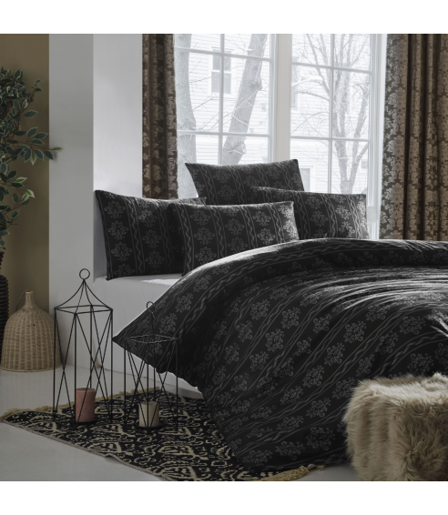 Pościel satyna bawełniana PREMIUM „Bailey Black“. Pościel Satynowa Premium