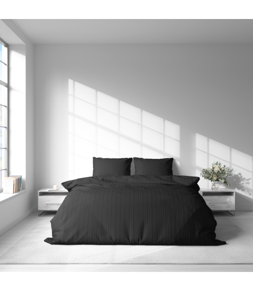 Pościel satyna bawełniana PREMIUM "Black Stripe Satin“. Pościel Satynowa Premium
