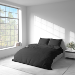 Pościel satyna bawełniana PREMIUM "Black Stripe Satin“. Pościel Satynowa Premium, 140x200 cm, 200x200 cm. Elegancki pasiasty wzór w głębokiej czerni.
