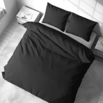 Pościel satyna bawełniana PREMIUM "Black Stripe Satin“. Pościel Satynowa Premium, 140x200 cm, 200x200 cm. Klasyczna czarna pościel z cienkimi pionowymi prążkami.