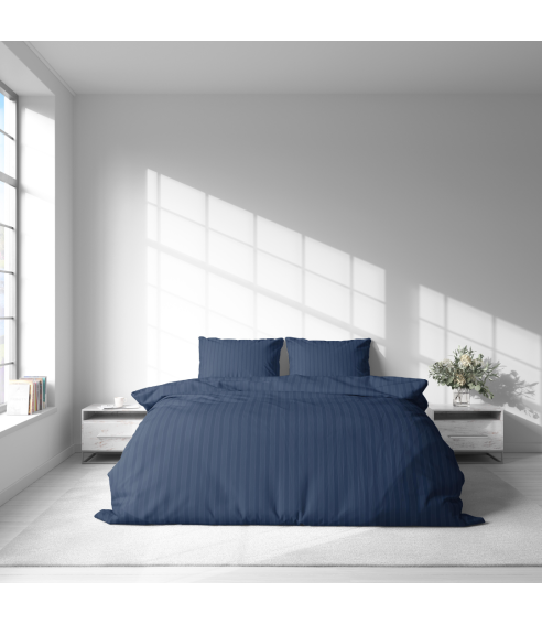 Pościel satyna bawełniana PREMIUM "Blue Stripe Satin“. Pościel Satynowa Premium