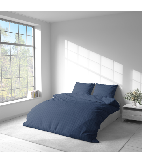 Pościel satyna bawełniana PREMIUM "Blue Stripe Satin“. Pościel Satynowa Premium