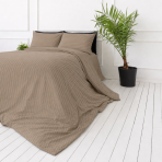 Pościel satyna bawełniana PREMIUM „Brandy Stripe Sateen“. Pościel 150x200, 140x200 cm, 150x200 cm, 160x200 cm, 180x200 cm, 200x200 cm, 200x220 cm, 220x240 cm. Ciepłobrązowy komplet pościeli o eleganckim pasiastym wzorze