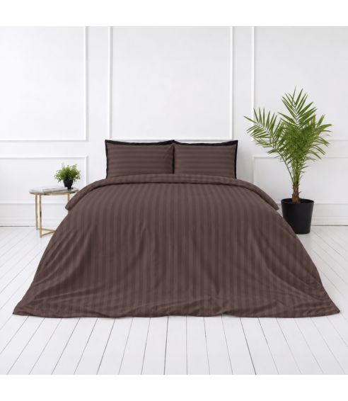Pościel satyna bawełniana PREMIUM „Brown Stripe Sateen“. Pościel Satynowa