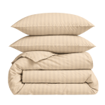 Pościel satyna bawełniana PREMIUM „Champagne Stripe Sateen“. Pościel 150x200, 140x200 cm, 150x200 cm, 160x200 cm, 180x200 cm, 200x200 cm, 200x220 cm, 220x240 cm. Kremowo-piaskowy komplet pościeli z subtelnym wzorem w paski