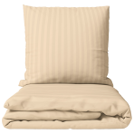 Pościel satyna bawełniana PREMIUM „Champagne Stripe Sateen“. Pościel 150x200, 140x200 cm, 150x200 cm, 160x200 cm, 180x200 cm, 200x200 cm, 200x220 cm, 220x240 cm. Kremowo-piaskowy komplet pościeli z subtelnym wzorem w paski