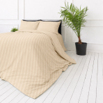 Pościel satyna bawełniana PREMIUM „Champagne Stripe Sateen“. Pościel 150x200, 140x200 cm, 150x200 cm, 160x200 cm, 180x200 cm, 200x200 cm, 200x220 cm, 220x240 cm. Komplet pościeli w kolorze piaskowym z delikatnym satynowym efektem pasków