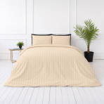 Pościel satyna bawełniana PREMIUM „Champagne Stripe Sateen“. Pościel 150x200, 140x200 cm, 150x200 cm, 160x200 cm, 180x200 cm, 200x200 cm, 200x220 cm, 220x240 cm. Jasny kremowy komplet pościeli z subtelnym wzorem w pasy