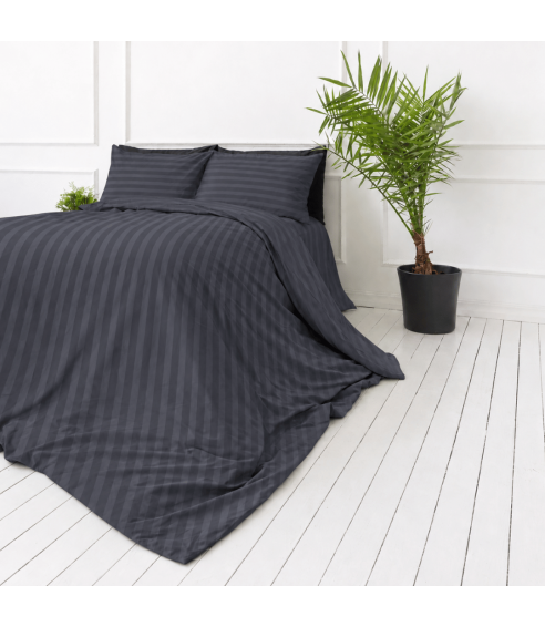 Pościel satyna bawełniana PREMIUM „Dark Grey Stripe Sateen“. Pościel Satynowa