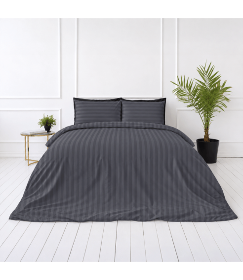 Pościel satyna bawełniana PREMIUM „Dark Grey Stripe Sateen“. Pościel Satynowa