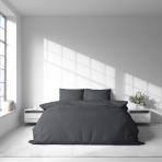 Pościel satyna bawełniana PREMIUM "Graphite Stripe Satin“. Pościel Satynowa Premium, 140x200 cm, 200x200 cm. Bawełniany komplet pościeli z ciemnoszarymi prążkami.